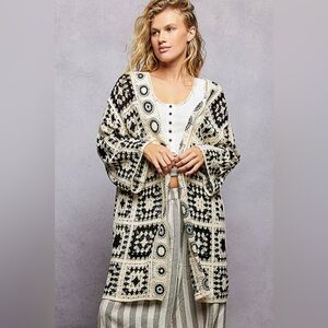 POL Open Front Crochet Cardigan with Granny Square Pattern